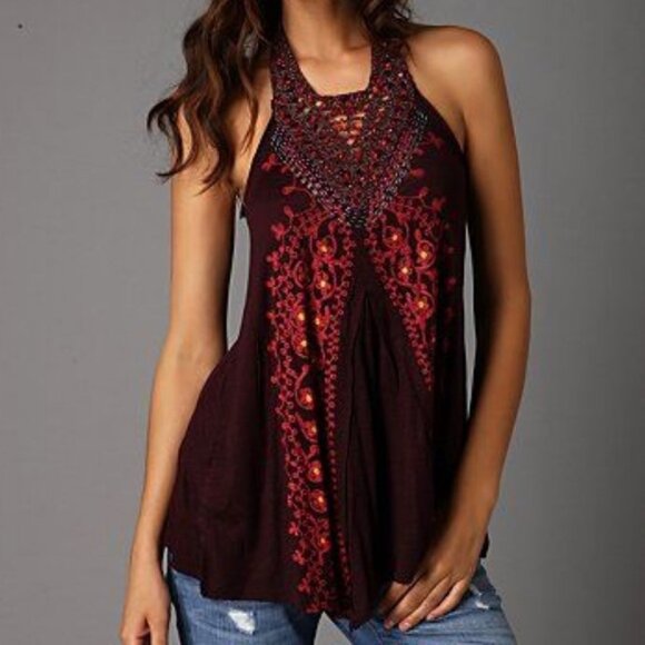 Free People Floral Vines Beaded Halter Tunic ASO Alex Russo - Picture 3 of 10